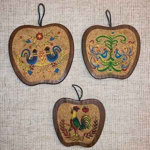 Vintage trivets. Wood with cork surfaces. Comes with a surprise!